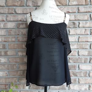 Cache black sheer sleeveless top with gold tone hardware NWT